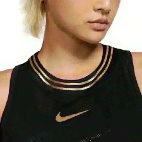 EUC Nike Dri Fit Activewear Tank Top L Black Mesh Nylon Swoosh Logo Round Hem - Picture 3 of 8